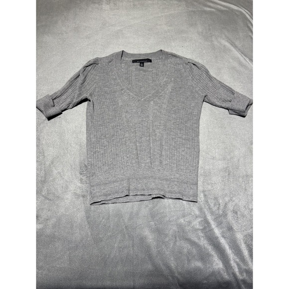 White House Black Market Sweaters - White House Black Market WHBM Womens Small Gray V-Neck Ribbed Knit Sweater Shirt